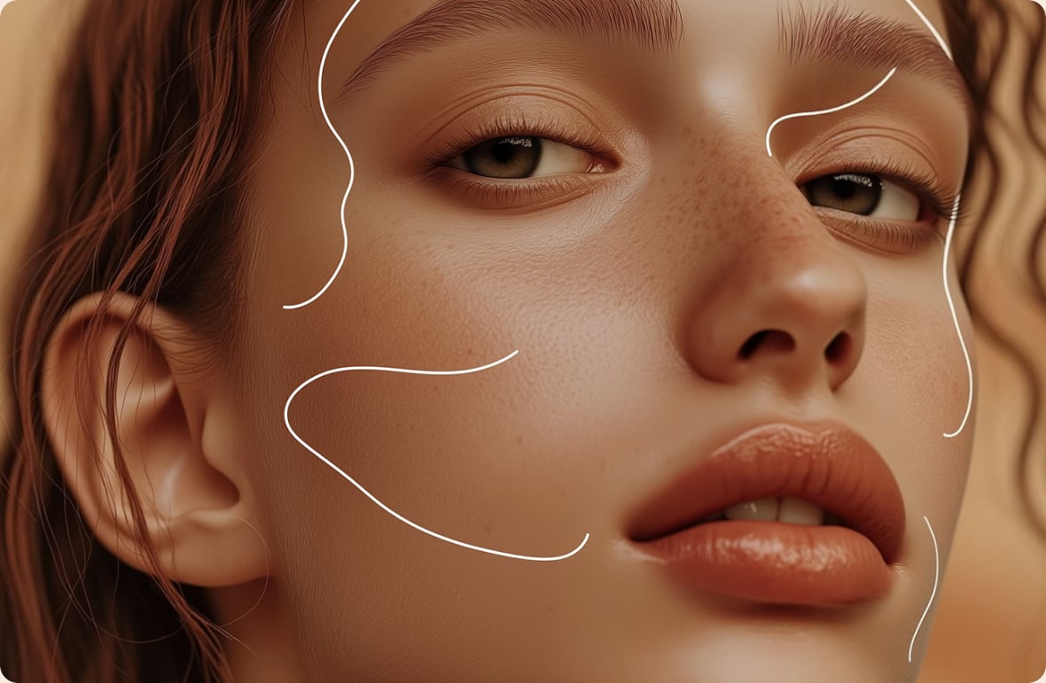 Close-up of a face with contour guide lines